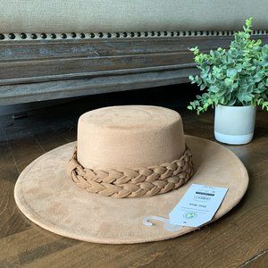 Taupe Wide Brim Boho Hat with Braided Band | Women's Outdoor Hat Fall or Winter